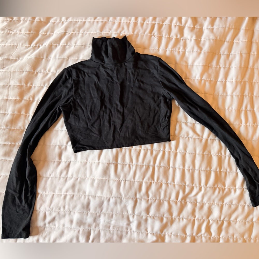 Black Turtle Neck Long Sleeve Super Crop Top